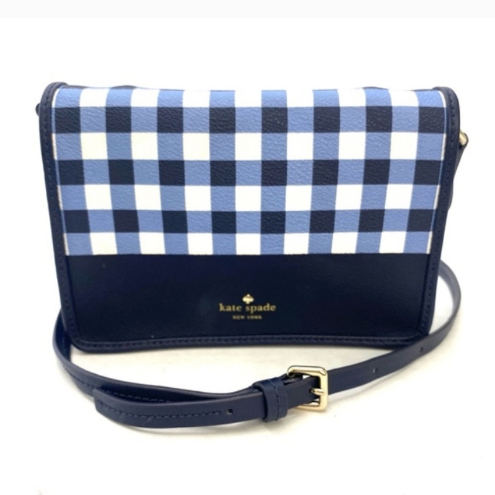 Kate Spade-2pc Hyde Lane Gingham Renee Crossbody Bag & Stacy Snap Wallet 💙 - Picture 3 of 16